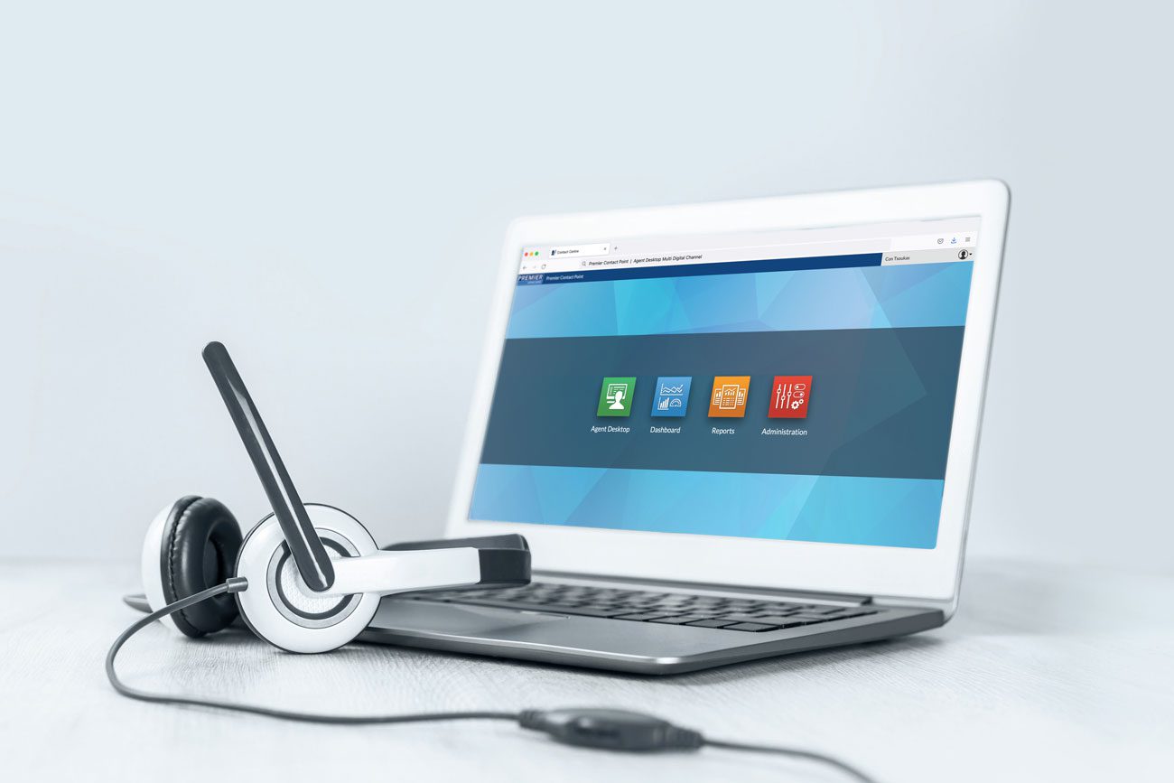 Laptop and Headset for Call Centre Agents Mockup